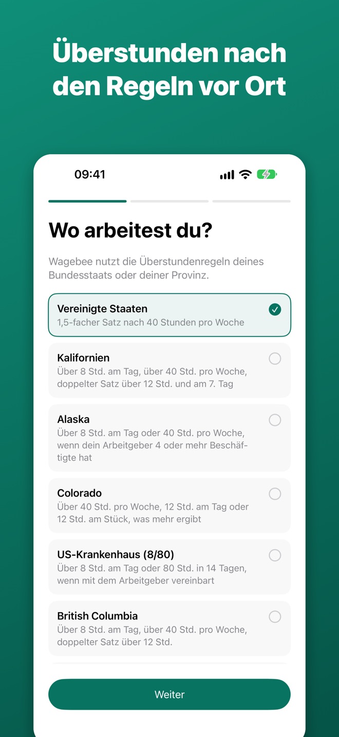 Auswahl der Überstundenregeln für deinen Arbeitsort
