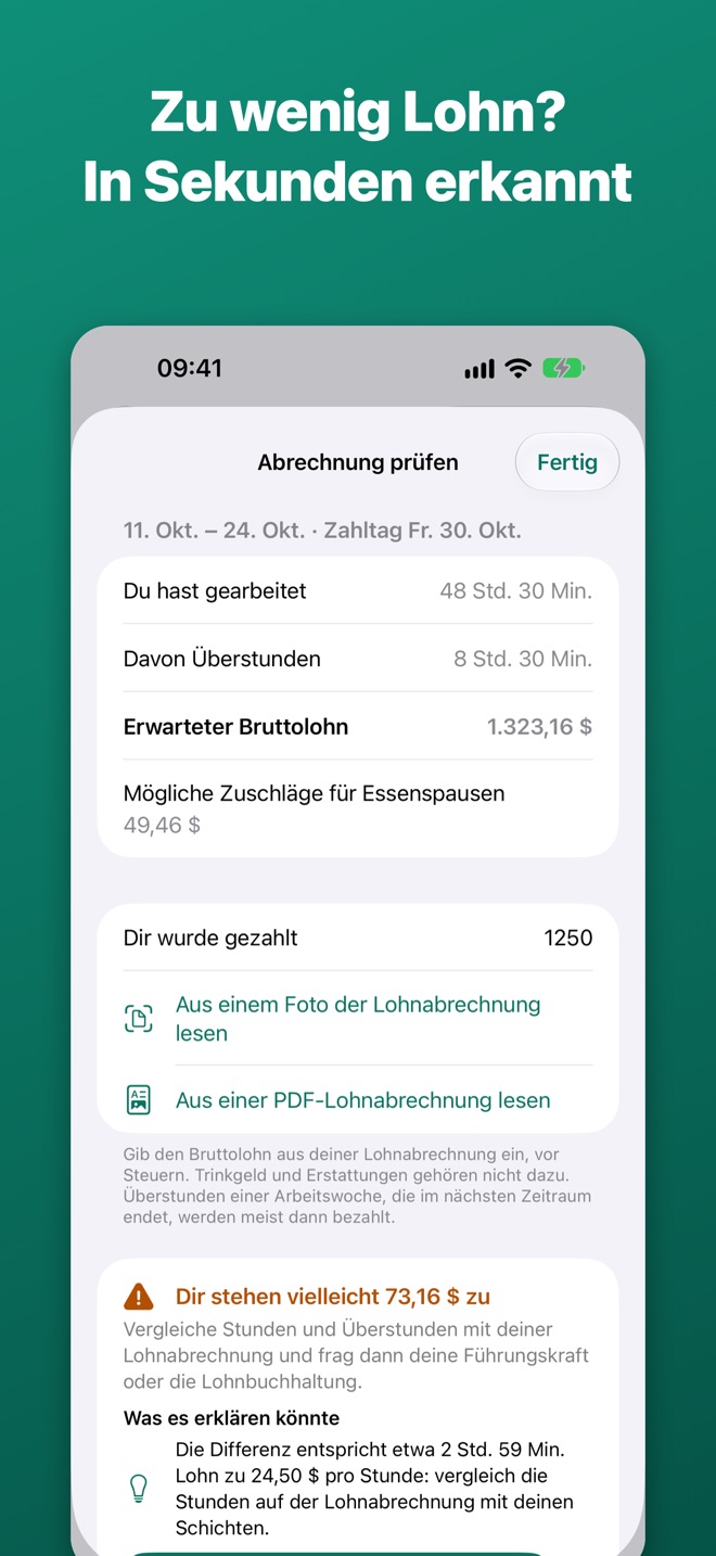 Prüfung der Abrechnung: dir stehen vielleicht 73,16 $ zu